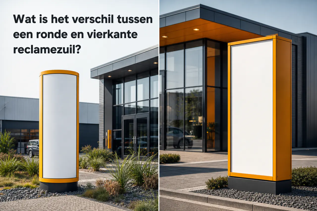 Ronde en vierkante reclamezuil vergelijken