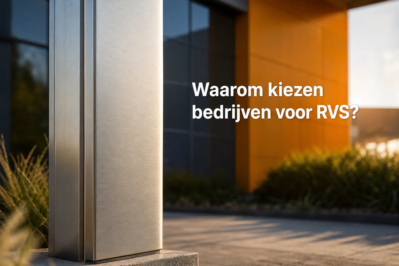 RVS reclamezuil bij een bedrijfslocatie