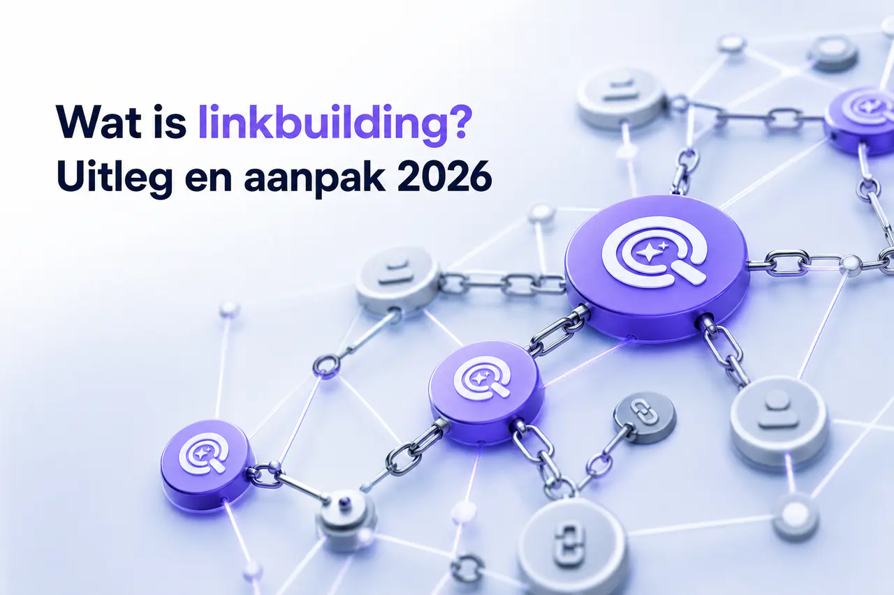 Conceptueel netwerk van verbonden knopen als illustratie van linkbuilding en backlinks