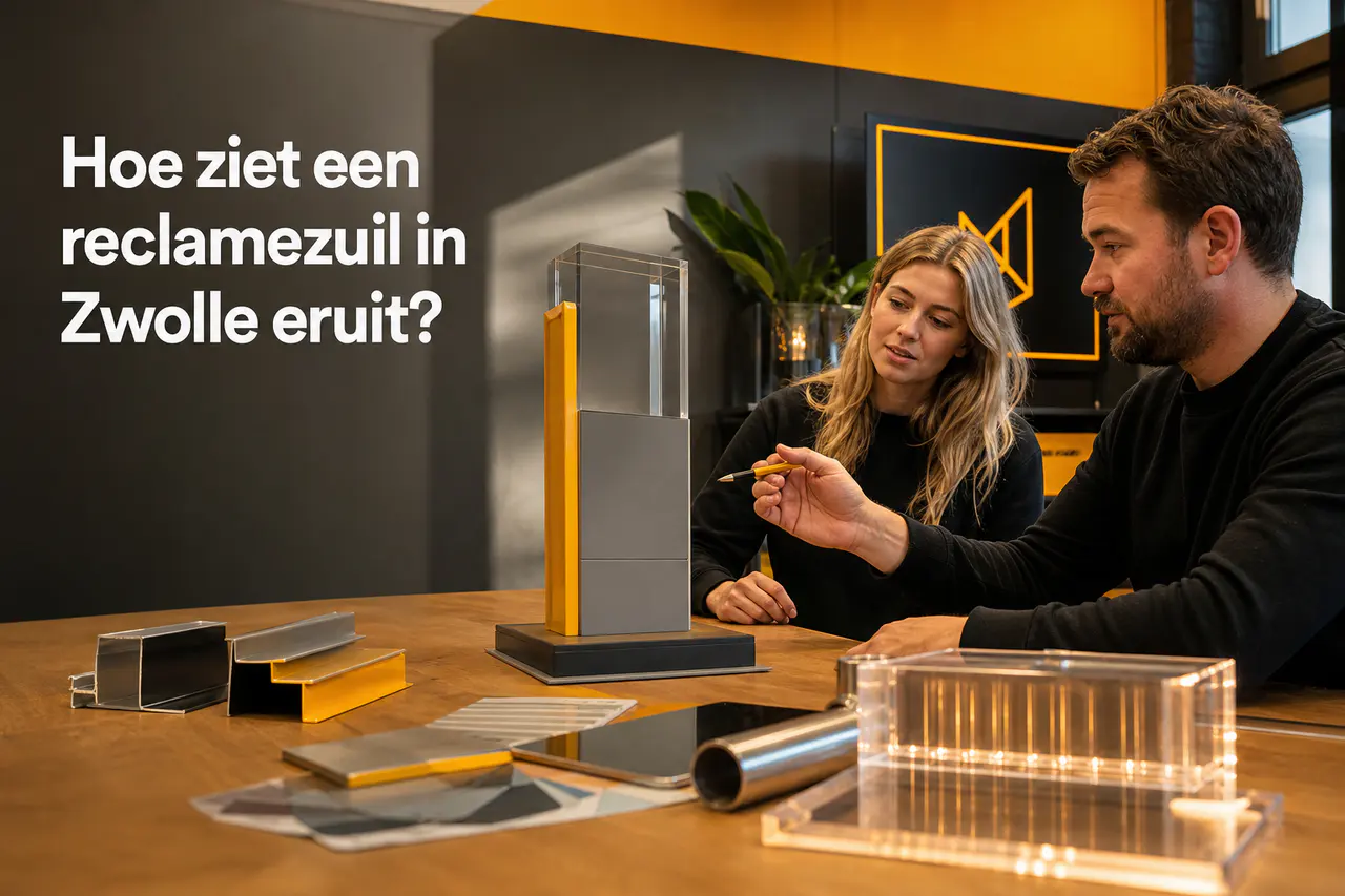 Voorbeeld van een reclamezuil bij een bedrijfslocatie in Zwolle
