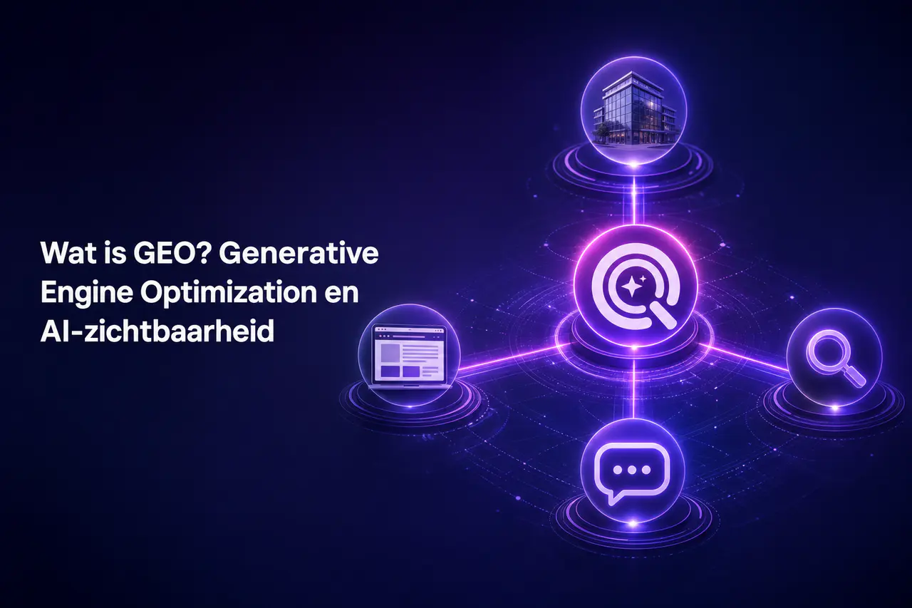 GEO en AI-zichtbaarheid als verbonden netwerk van merk website zoekmachine en AI