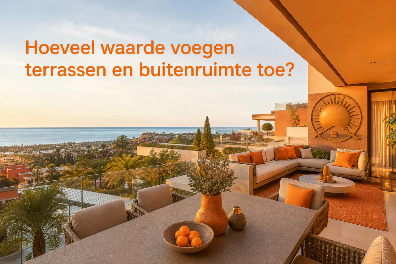 Terras en leefruimte van een zeezicht townhouse aan de Costa del Sol