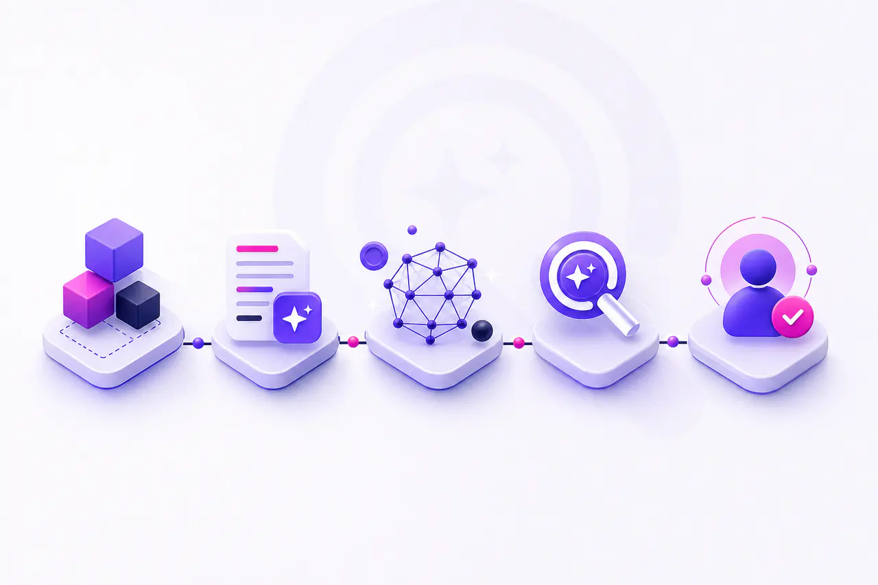 Workflow van SEO naar AEO GEO AI-citatie en gekwalificeerde bezoeker