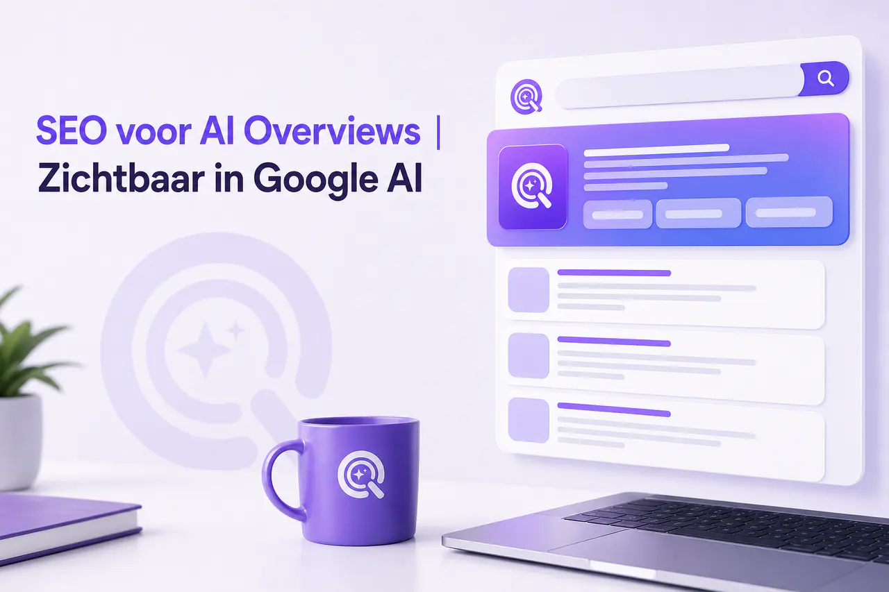 Abstract AI-antwoordpaneel boven organische zoekresultaten voor SEO voor AI Overviews